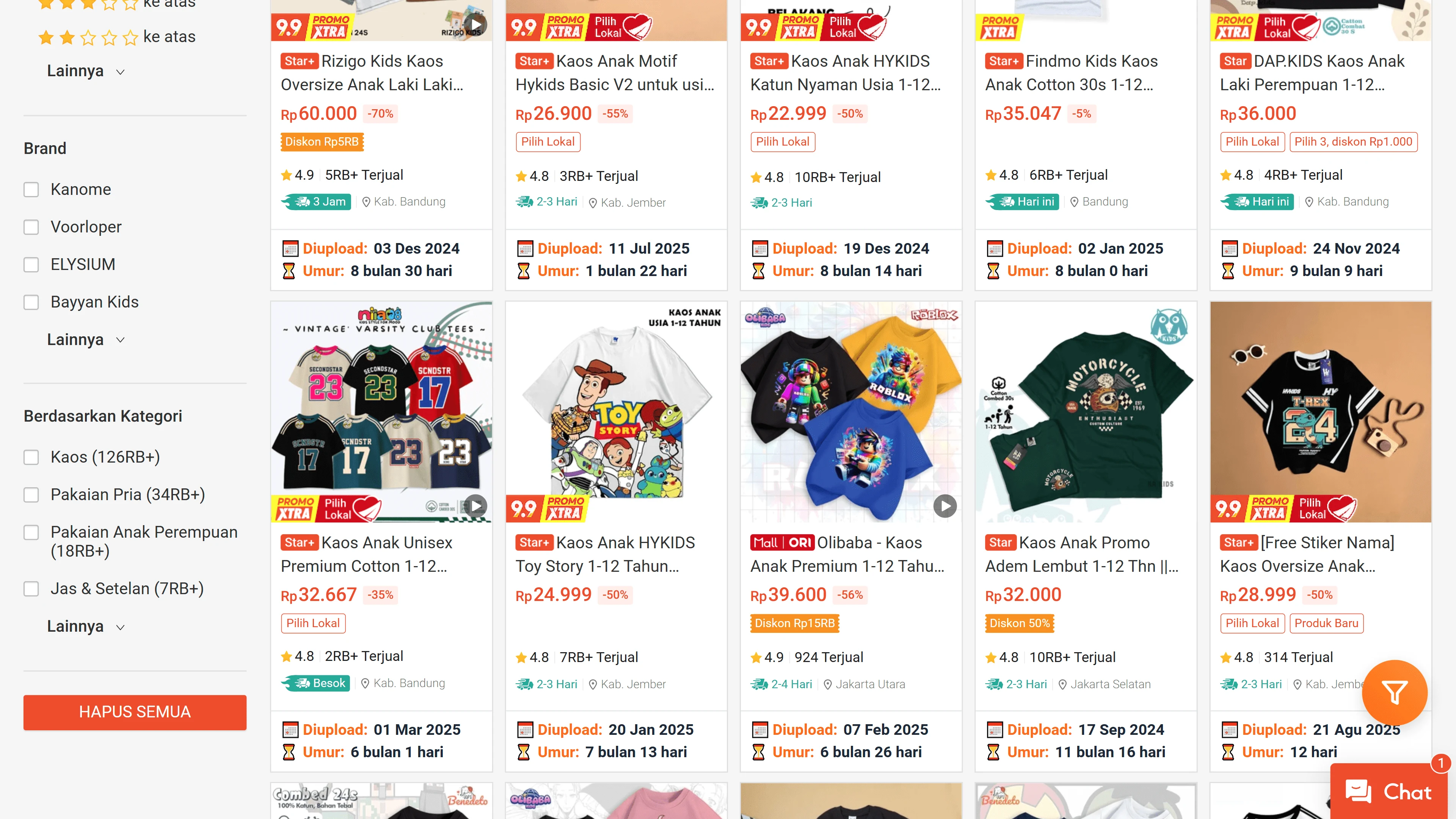 Tampilan fitur analisis umur produk ekstensi SHOPER di Shopee