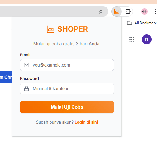 Panduan cara daftar ekstensi SHOPER